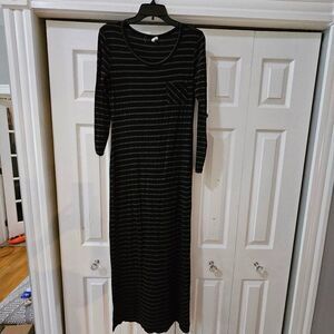 One Clothing Women's Black Front Pocket Striped Knee Length Low Cut Dress Size M